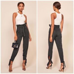 Reformation Avalon Vintage Black Ankle Tie High Waisted Trouser - Size: 10
